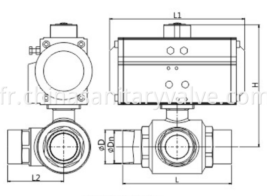 Sanitary Pneumatic Three-way Weld Ball Valve..